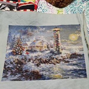 Blue and White Holiday Wall Decor with Snowy Scene